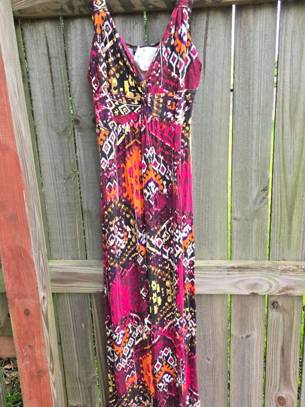 Sun Dress in Multi print.  Extra touches on strap and at chest.  Maxi - 2 sizes
